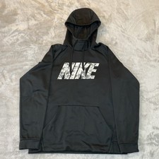 Nike Hoodie Men Large Black Dri-FIT Digital Camo Logo Pullover Sweatshirt
