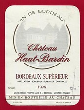 81/17 Etiquette Label BORDEAUX SUPÉRIEUR CHÄTEAU HAUT-PINEY 1994 Sélection Muids