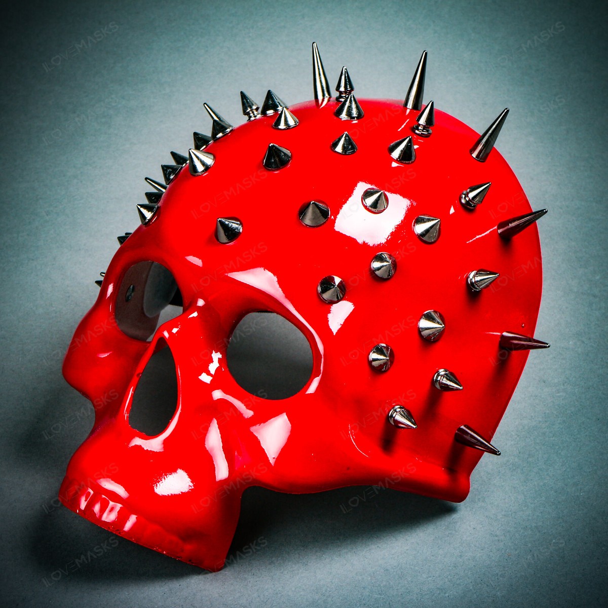 Steampunk Spikes Skull Venetian Masquerade Half Face Mask - Glossy