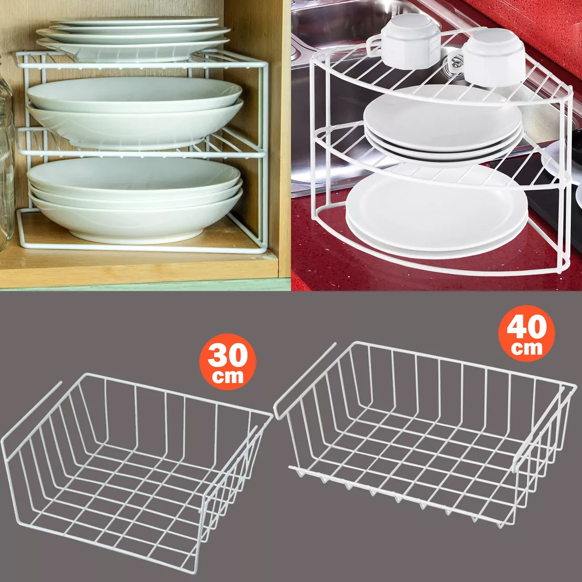 Corner Plate Rack Kitchen Under Shelf Cupboard Storage Organizer