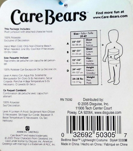 Bedtime Care Bears Size 3-4 Toddler Plush Licensed Costume 1-2 years New - Picture 3 of 3