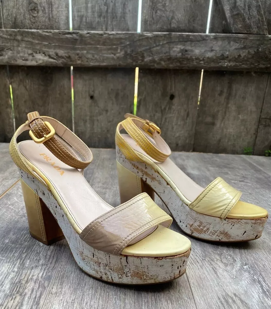 Elevated Comfort: Prada Cork Heel Sandal - Shoe Effect