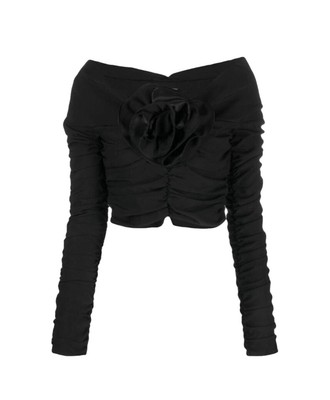 MAGDA BUTRYM Black Rose Blouse Top FR38 US6 UK10 M Silk Stretch Cropped Cut Out