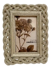 Creative Co-Op Picture Frame Resin Sparkling Gold Braided Table Top Photo 3"x4"