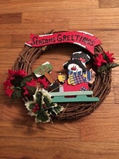 Handmade Seasons Greetings Let It Snow Christmas Snowman Frosty Wreath Door Wood
