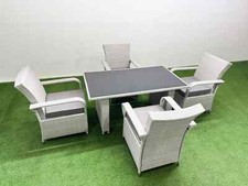 Image of Fimous PE Rattan Garden Furniture Dining Table And Chair Sets Light Grey Mixed