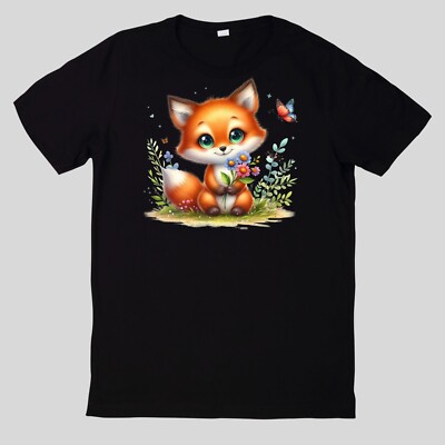 Cute Animal With Wildflowers Cotton T-Shirt Fun Fun Sayings Funny Cartoon