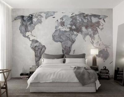 3D Grey World Map K3645 Wallpaper Mural Self-adhesive Removable Sticker Kay