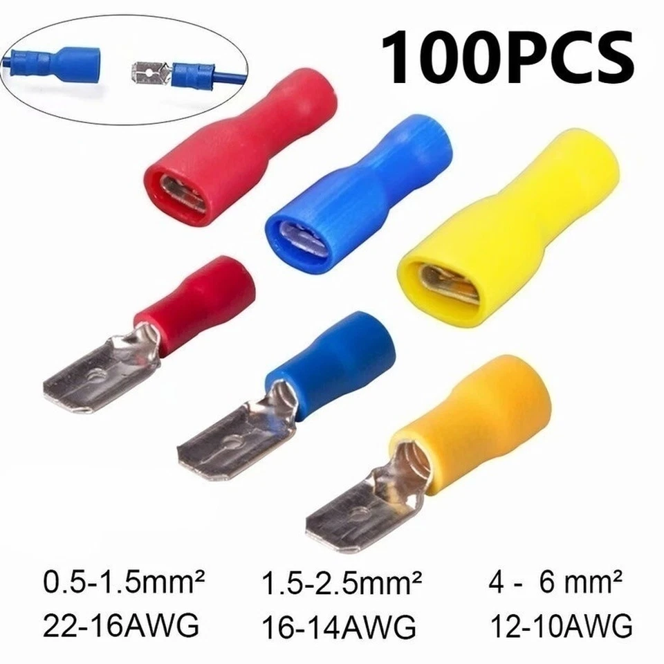 100tlg Kabelschuhe Auto KFZ Steckverbinder Flachstecker Quetschverbinder Satz - Bild 3 von 4