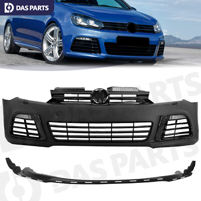 Complete Front Bumper Cover Set w/ Lip Grille For 2010-2014 VW Golf 6 R20 Style