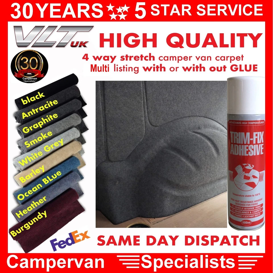 Camper Van Carpet 4 Way Stretch Lining VW T6 5 Transporter Caddy Transit Trimfix