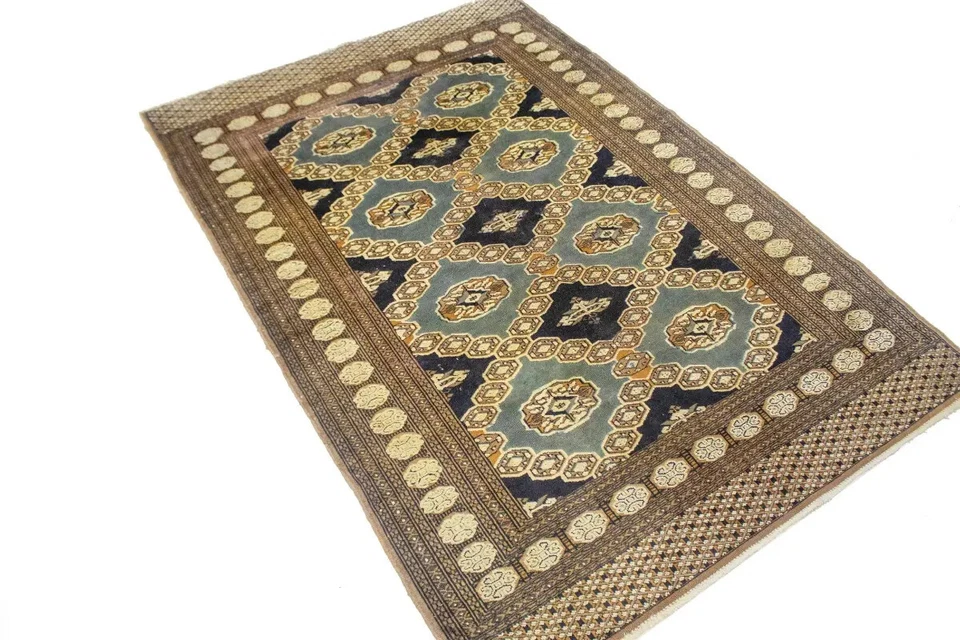 Antigua alfombra oriental anudada a mano alfombra gris y marrón decoración de granja 4x6 pies Foto 4 de 4