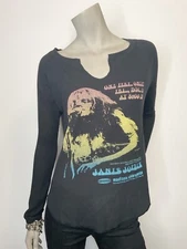Janis Joplin XS Gray Waffle Thermal Graphic Print Top Shirt V Neck New
