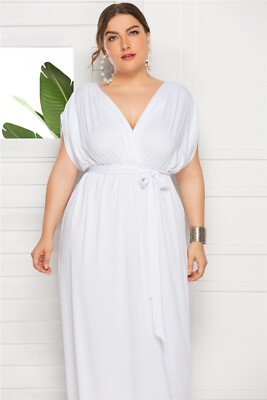 Plus Size Maxi Dress for Women Casual Sexy V Neck Short Sleeve Solid Party  Dress | eBay