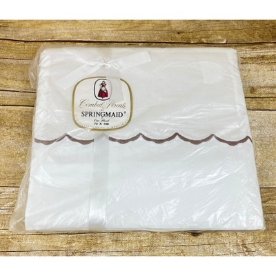 Springmaid Combed Percale Twin  Flat Sheet 72 x 108 White Embroidered