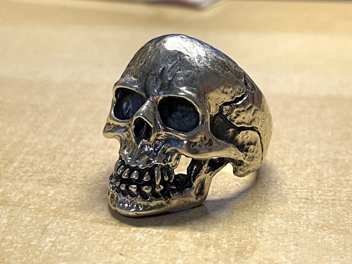 Solid 925 Sterling Silver Handmade Mens Heavy Skull Ring Size T1 2 24g up