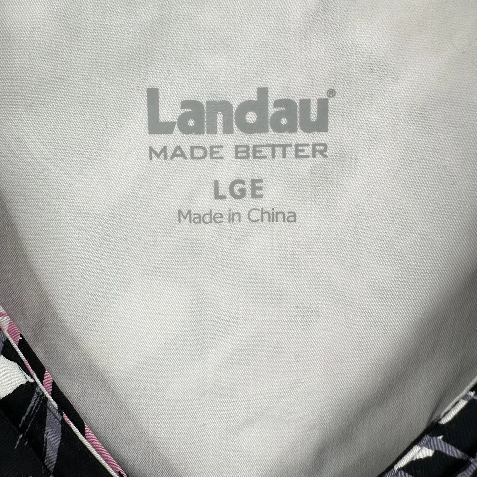 Landau Womens Scrub Top Sz L Abstract Pattern Pink Black Gray White Cotton Blend - Image 4 of 4