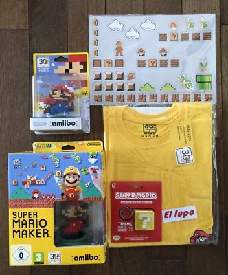 SUPER MARIO MAKER AMIIBO LIMITED TEE SHIRT MAGNET PORTE CLE AMIIBO MARIO PIXEL - Photo 1/4