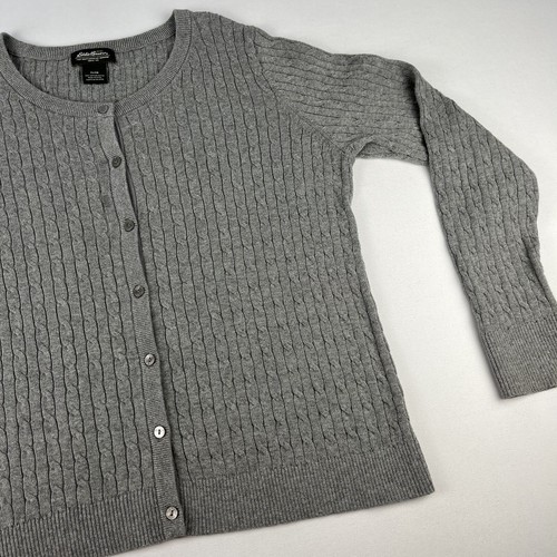 Eddie Bauer Cardigan Sweater Women's Size XL Button Up Cable Knit Gray Cotton - Picture 6 of 11