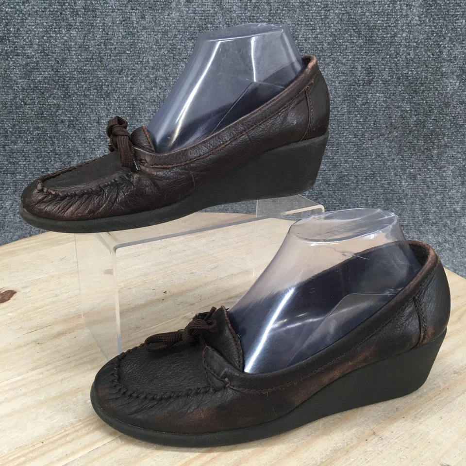 Earth 鞋高跟鞋女式 8.5 Holly 楔形乐福鞋 Gelron 2000 泵棕色皮革 — 第 2/4 张图片