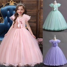 Formal Girls Tulle Princess Bowknot Maxi Dresses Wedding Pageant Party Long Gown