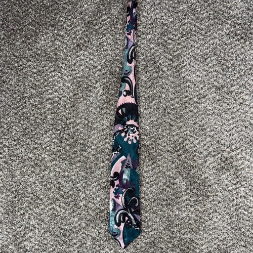 Vintage Pierre Balmain Paris Silk Blend Tie Abstract Paisley Teal Pink Purple