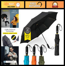 Compact Travel Umbrella - Automatic Push-Button Open, Vented Canopy, Rain Sun