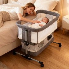 Bassinet Bedside Sleeper, 3-in-1 Baby Bedside Bassinet, 5 Height Adjustable R...