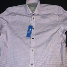 Twillory Shirt Mens LG 15.5 34/35 White/light purple Check Long Sleeve