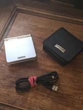 Nintendo Game Boy Advance SP Silver W/Case ⚪ New Battery + Cable 🔌 + Tested ✔️