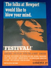 VTG ORIG. 1967 Newport Folk Music "Festival" MOVIE SCREENING HANDBILL Bob Dylan