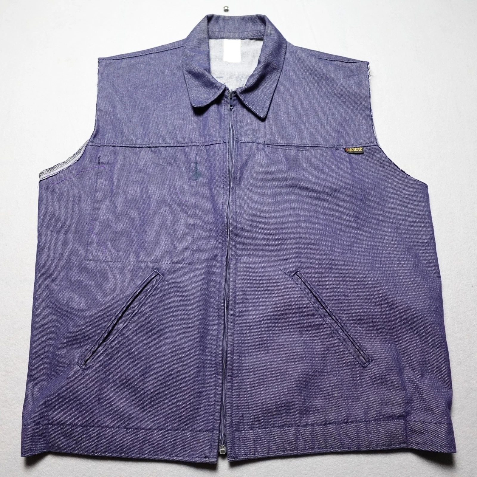 Le Laboureur Vest Mens XL Purple Denim DIY Wavves Punk Rock Patch Zip Front - product detail image 1
