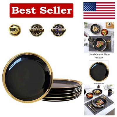 Dinner Plates, Set of 6, 10 inch, Black Porcelain with Gold Trim, Black Plate...