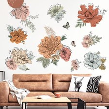 Boho Vintage Large Flower Wall Decals Bohemian Floral Sun Butterfly Wall Stic...