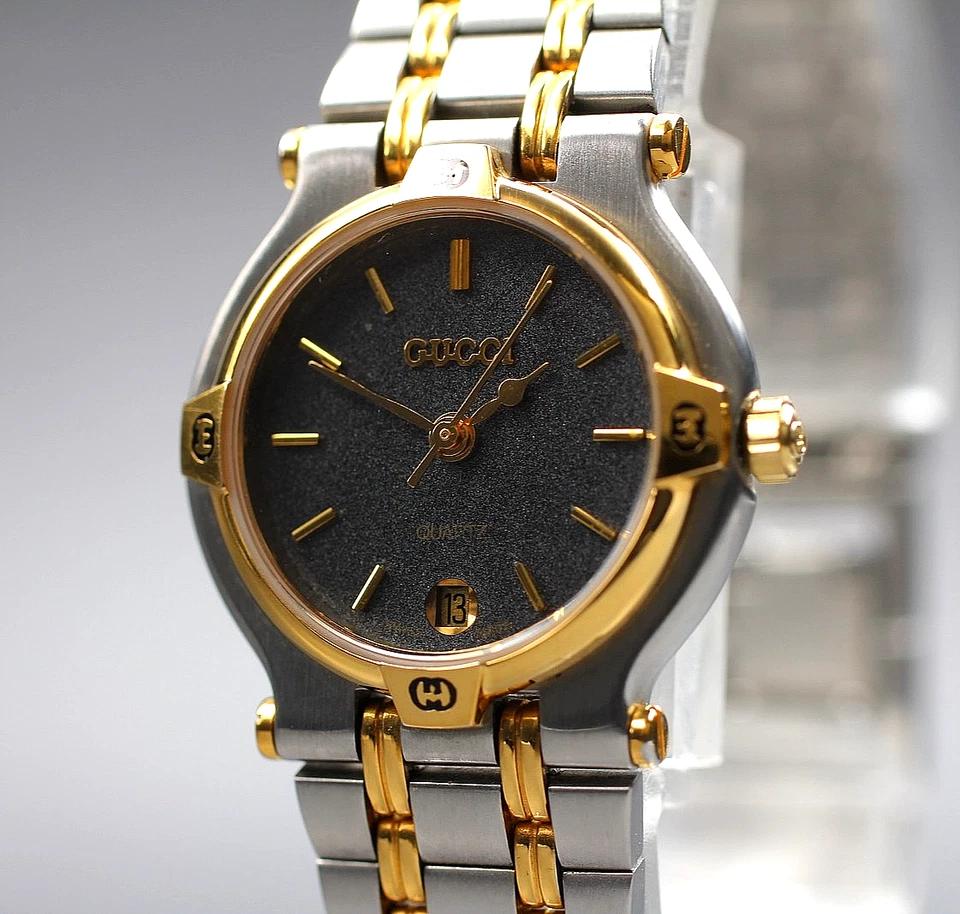 [Quase em perfeito estado] Vintage Gucci 9000L 25mm Relógio Feminino de Quartzo Mostrador Preto do Japão - Imagem 2 de 4