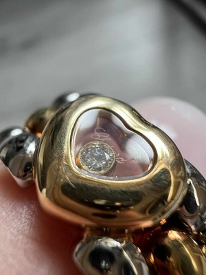 Authentic Chopard Happy Diamond Heart Panther Link Ring   18K Gold & SS