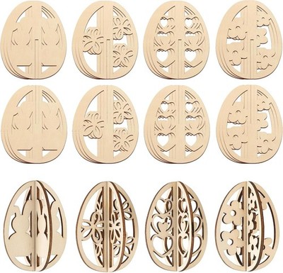 24 PCS Paintable Wooden Easter Egg Cutouts for Creative DIY Spring Crafts