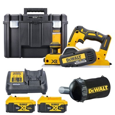 Dewalt DCP580P2 18V XR Brushless 82mm Hobel + Staubbeutelaufsatz mit 2 x 5...