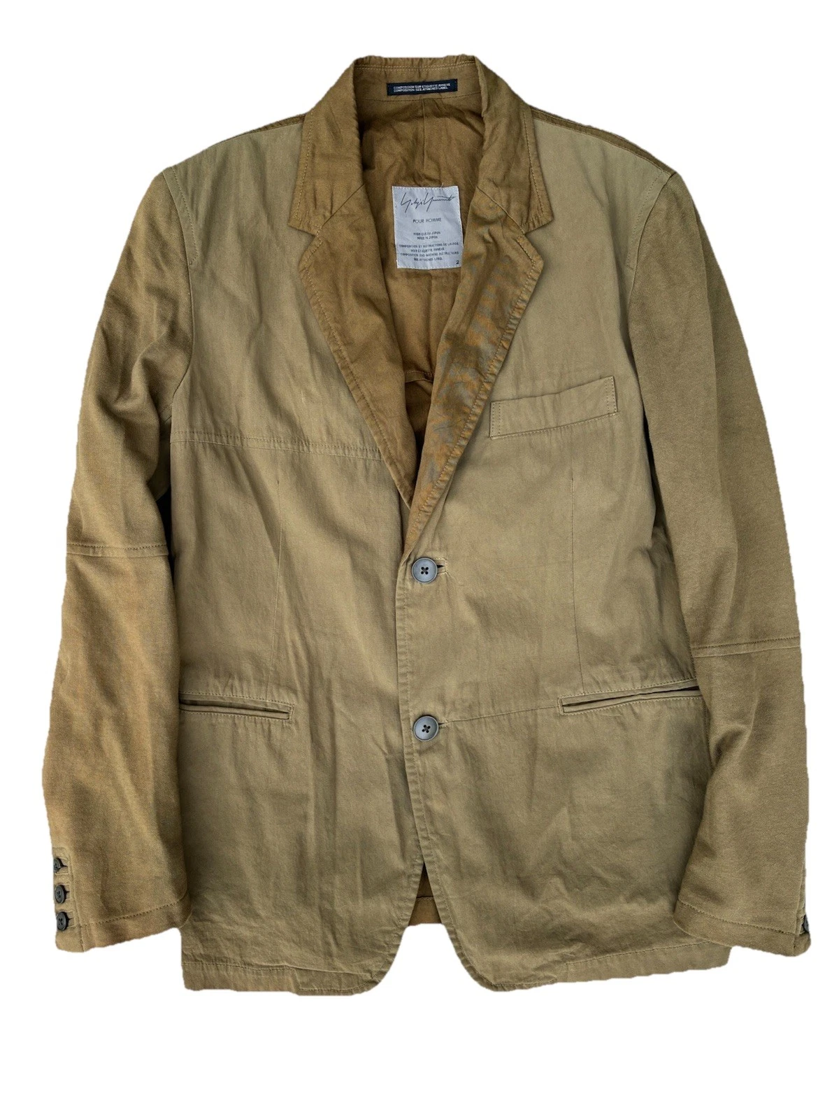 Yohji Yamamoto Pour Homme Cotton Over Dyed Khaki Green Utility Blazer Size 2