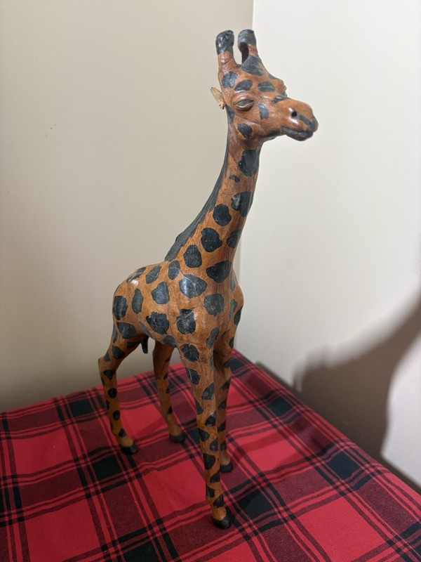 Giraffe Paper Mache with Leather Hand Painted Vintage Floor Standing 16” Tall