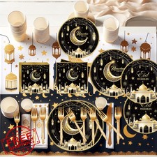 Ramadan Eid Mubarak Party Supplies for 24 Guests Black