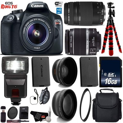 Canon EOS Rebel T6 DSLR Camera with 18-55mm is II Lens & 75-300mm III Lens +...