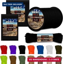 Type III Paracord 550 Paracord Rope Parachute Cord, 50' Black for Survival Rope,