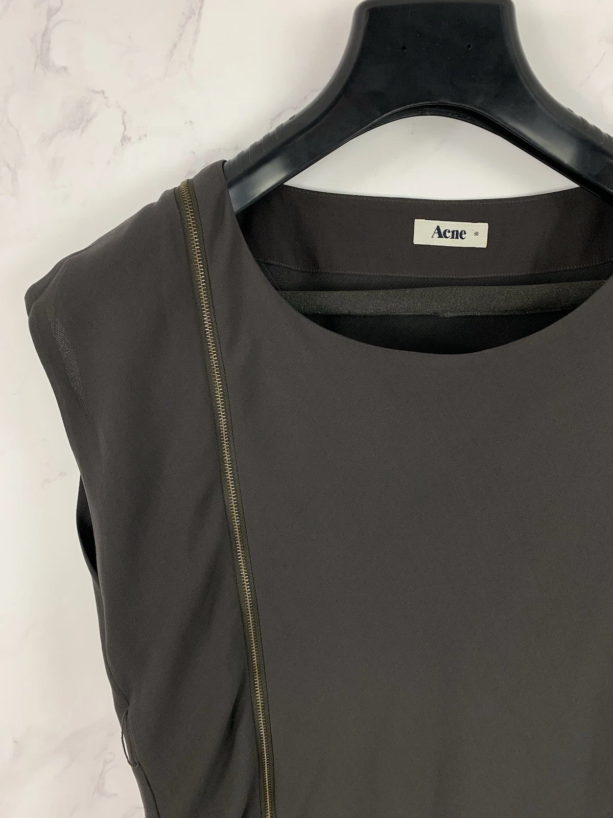 ACNE STUDIOS Abito asimmetrico Acne Designer grigio scuro con zip oversize taglia 36