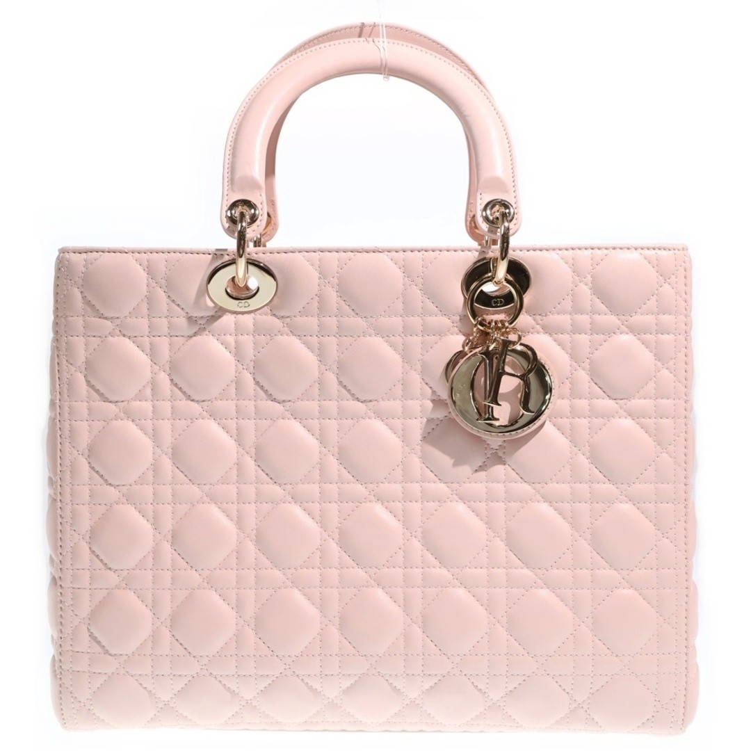 Christian Dior Lady Large 2 Way Bag Handbag Tote Shoulder Baby Pink Leather Used