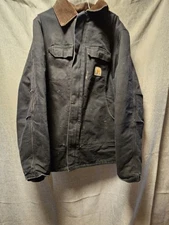 Men's Vintage Y2K Carhartt Black Canvas Duck Traditional Coat Work Jacket Sz 44
