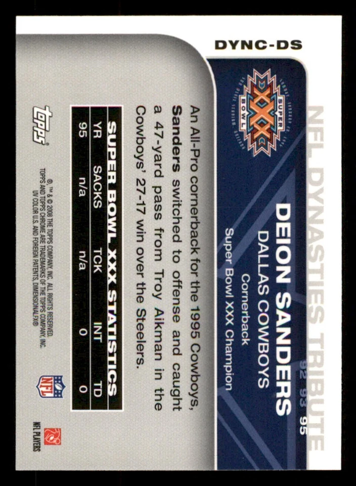 2008 Topps Chrome Dynasties #DYNCDS Deion Sanders - Image 2 of 2