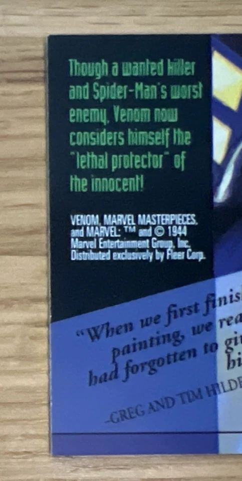 Spider-Man 1994 Fleer Marvel Masterpieces Card #131 VENOM ERROR CARD - Mint! - Image 3 of 3