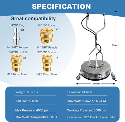 #ad 30Inch Pressure Washer Surface Cleaner Dual Handle Stainless Steel Power with 4 $304.32