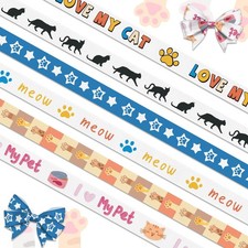 6 PCS Pet Cats Paw Ribbons for Crafting, 3/8 Width Grosgrain Ribbon Cute Kitt...